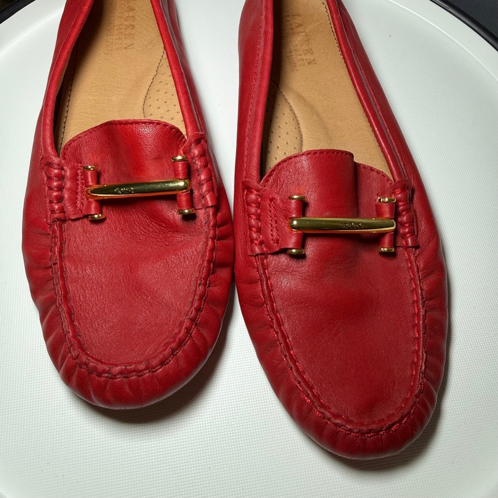 LRL Galiana Driving Loafers 10B Red Leather Gold Hardware Moc Toe Casual Classic - Picture 11 of 11